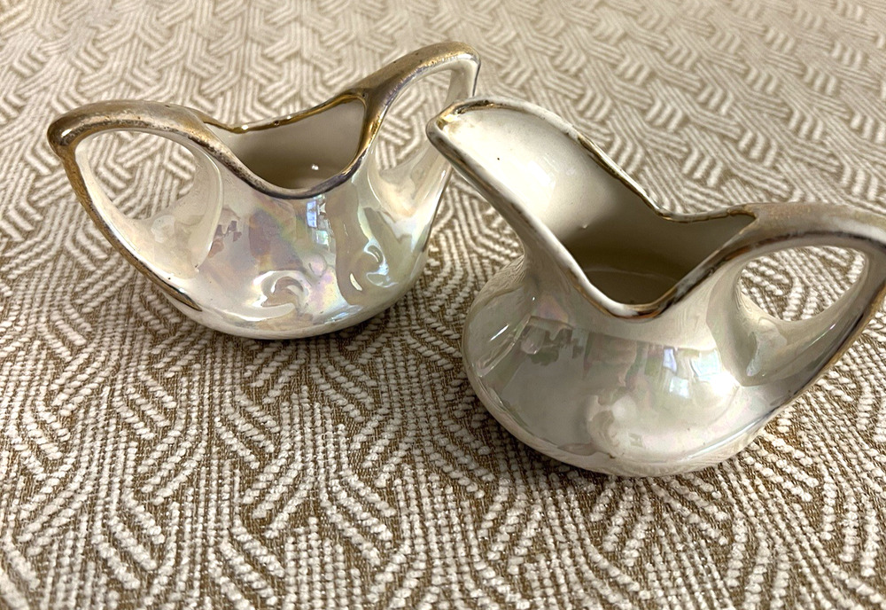 Vintage Lustreware Creamer and Sugar Set 2.5" H Cream 22Kt Gold Traditional Home